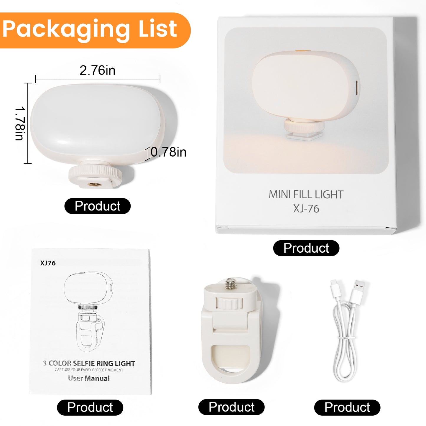 Clipe de luz de selfie recarregável aLLreLi XJ76 - Carregamento tipo C