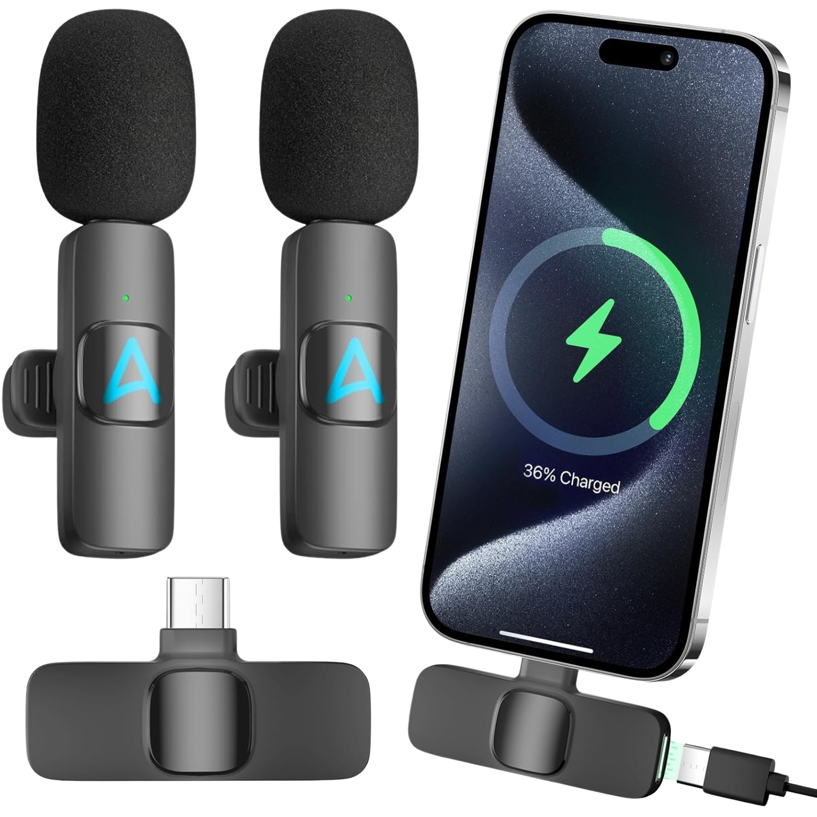 aLLreLi Pack Wireless Lavalier Microphone for iPhone 15 Pro/Max