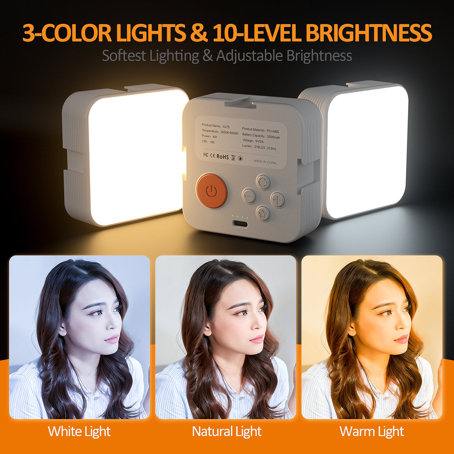 XJ75 Rechargeable Selfie Light Clip for iPhone, Dimmable (10 Level)