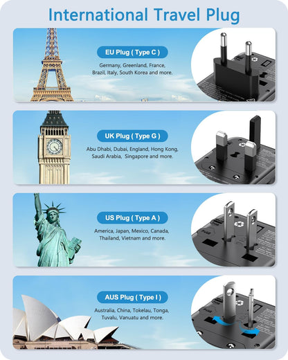 120W International Travel Adapter, GaN Universal Travel Adapter with 1 USB-A & 3 Type C