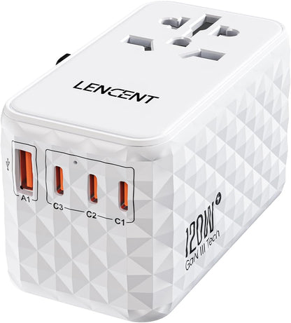 120W International Travel Adapter, GaN Universal Travel Adapter with 1 USB-A & 3 Type C
